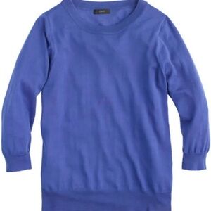 J. Crew Tippi Sweater Crew 100% Merino Wool Blue Lightweight 3/4 Sleeve Small